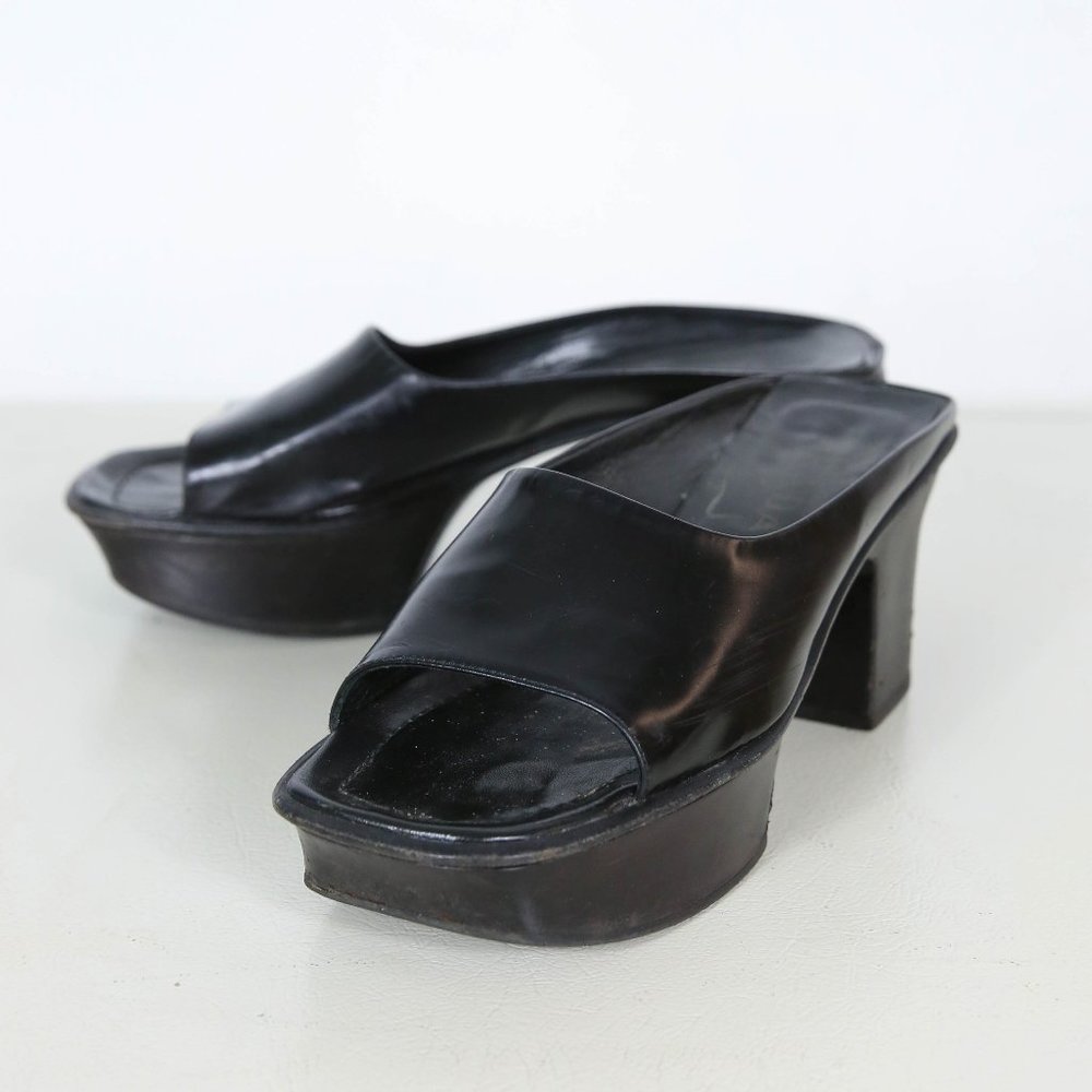 Prada Black Leather Open-Toe Platform Heels